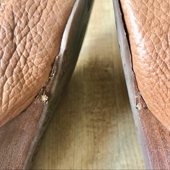 TORY BURCH Peep Toe Wedge Pump Sally 2 Leather Heels Tan Gold Shoes - Picture 11 of 14